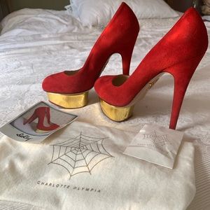 CHARLOTTE OLYMPIA Gold-Accented Suede Pumps